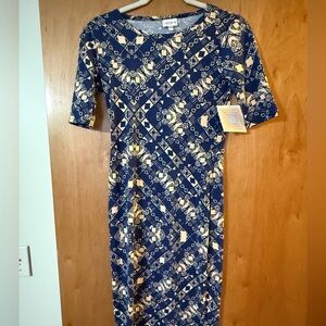LuLaRoe Navy and Cream Geometric Midi Dress